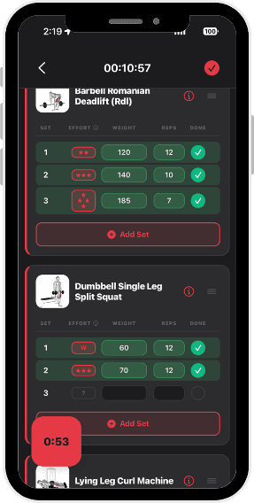 Gainiac live workout tracking screen